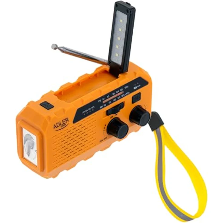 Adler Crank powered Radio, FM/AM Empfang, kompakt, schwarz/orange, mit Alarmfunktion und USB-C Lade-Eingang – Bild 1