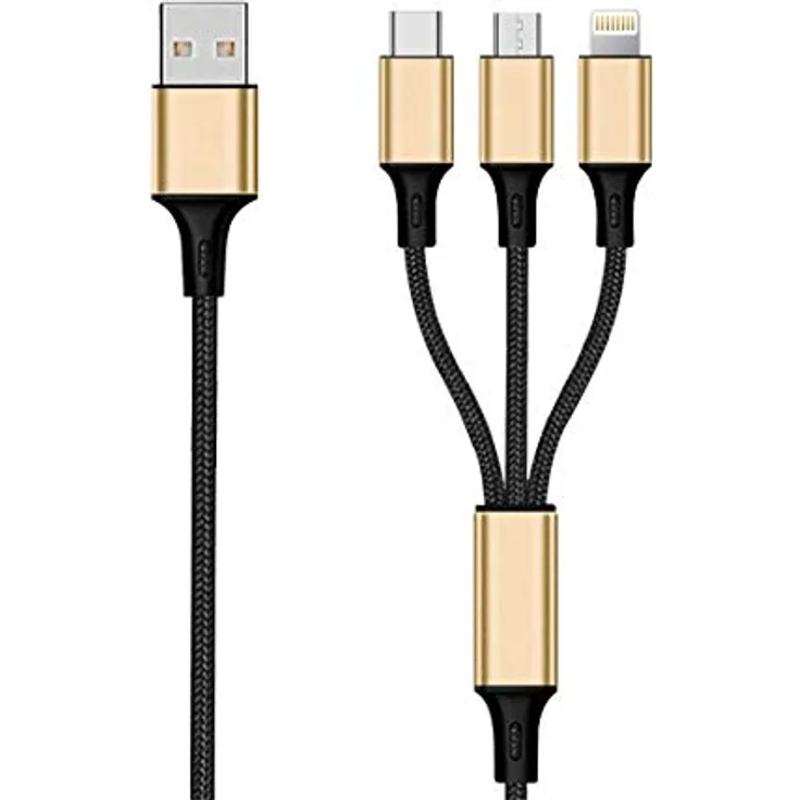 3 in 1 USB Ladekabel - gold - 150cm für Micro-USB & Apple 8-Pin & USB Type-C