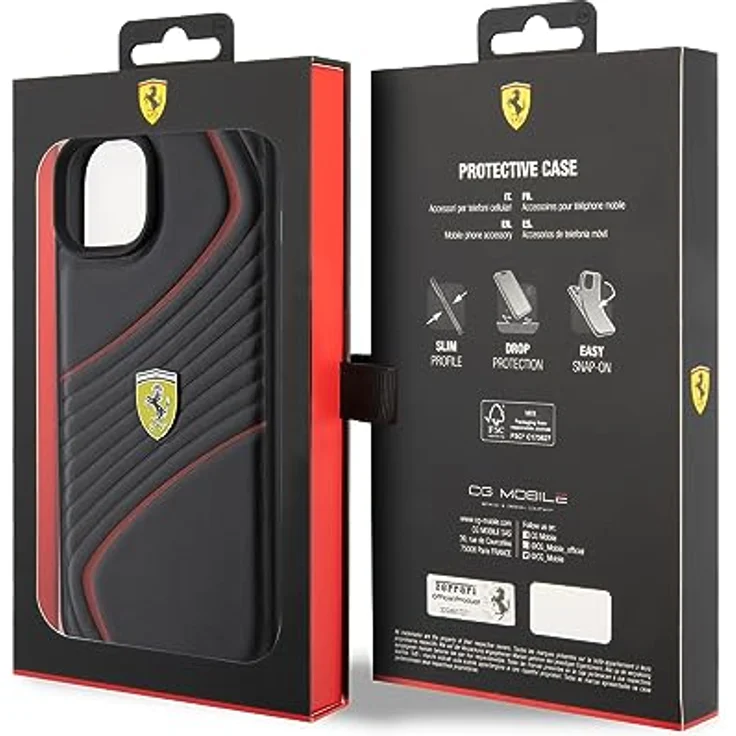 Ferrari FEHCP15MPTWK iPhone 15 Plus 6.7", schwarze Hardcase Hülle aus Rindsleder mit Twist Metal Logo, stoßfest und kratzsicher – Bild 7