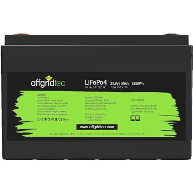 Offgridtec LiFePO4 Akku 25,6/50, 25,6V 50Ah, integriertes BMS, langlebig mit 1280Wh Speicher