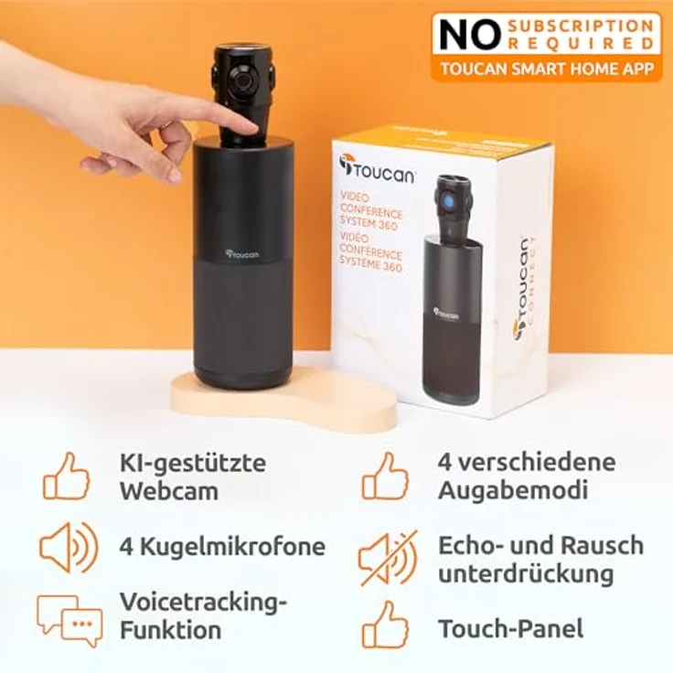 TOUCAN Video Conference System 360, Professionelle Plug-und-Play-USB-Webcam mit 360°-Kamera, omnidirektionalem Mikrofon, KI-Sprachverfolgung und klarem Audio-Lautsprecher für Videoanrufe zu Hause – Bild 2