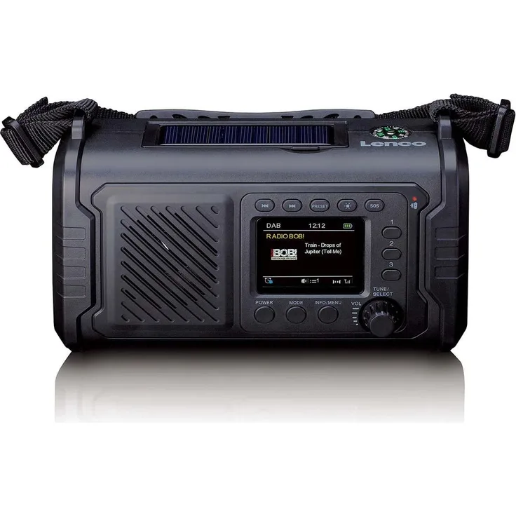 Lenco PDR-055BK, Notfallradio mit DAB+/FM, ASA, 10.000-mAh-Powerbank, Taschenlampe und Solar-/Handkurbelaufladung - Schwarz