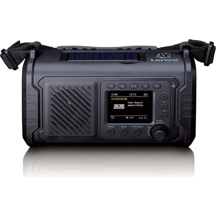 Lenco PDR-055BK, Notfallradio mit DAB+/FM, ASA, 10.000-mAh-Powerbank, Taschenlampe und Solar-/Handkurbelaufladung - Schwarz