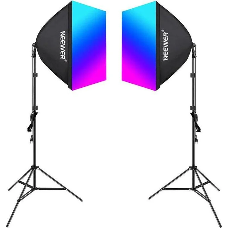 Neewer NK800, Licht Set mit RGB-LED-Technologie, 36.000 Farben, CRI93+/TLCI98+, App-Steuerung, inklusive Softboxen und verstellbarem Metallständer