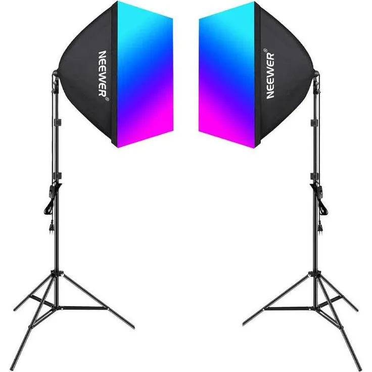 Neewer NK800, Licht Set mit RGB-LED-Technologie, 36.000 Farben, CRI93+/TLCI98+, App-Steuerung, inklusive Softboxen und verstellbarem Metallständer