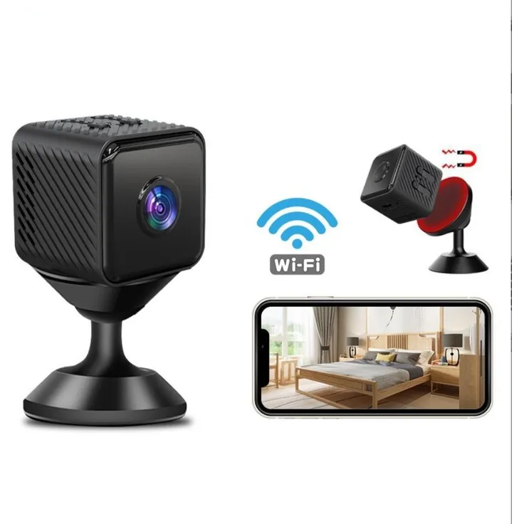 Exlene Mini-WLAN-Kamera, HD 1080p, Ultraweitwinkel, Infrarot-Nachtsicht, für Außenbereich und Sport, Schwarz