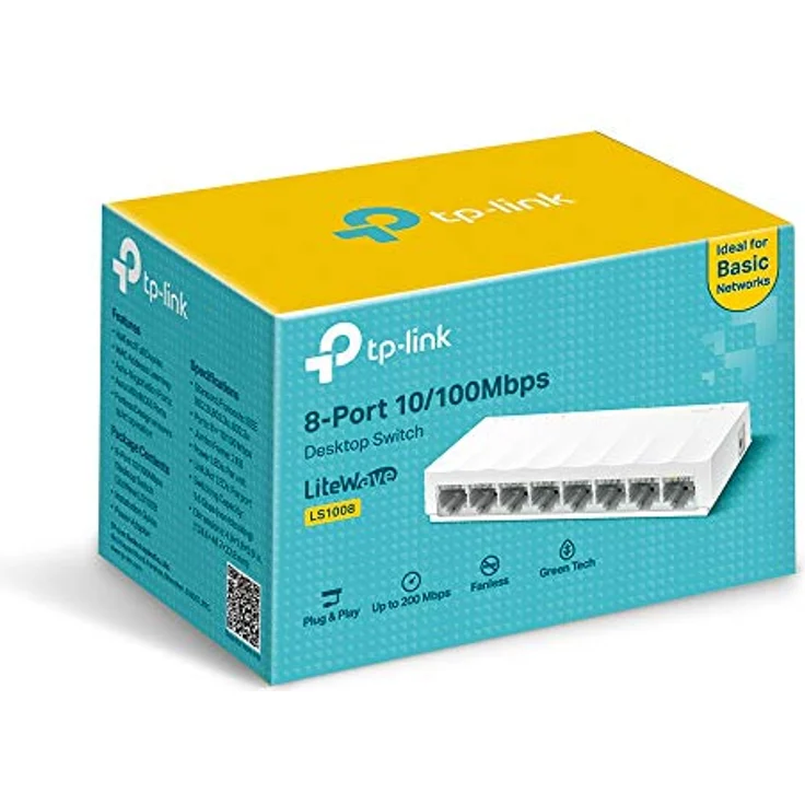 TP-Link Fast Ethernet Switch mit 8 Ports 10-100 Mbit-s Desktop Ethernet Splitter Hub Ethernet Plug-and-Play ohne ausreichend Lüfter, unmanaged (LS1008) – Bild 3