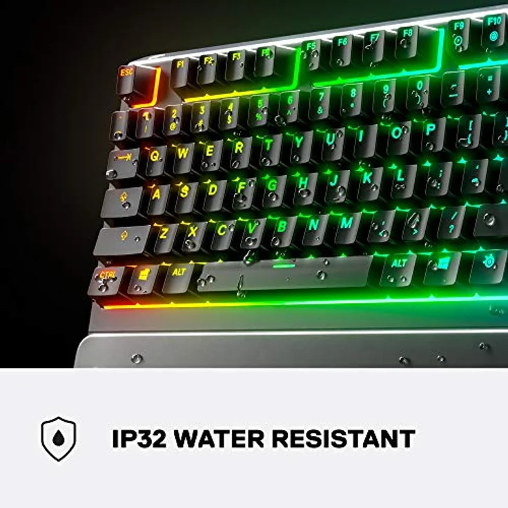 SteelSeries Apex 3 RGB Gaming Tastatur 10-Zonen RGB Beleuchtung IP32 Wasserabweisend Premium Magnetische Handgelenkauflage 64812 flüsterleise fühlbar & geräuschlos – Bild 2