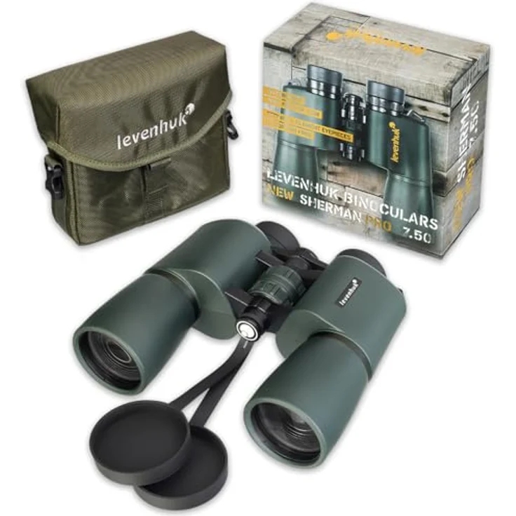 Levenhuk New Sherman PRO 7x50 Fernglas, lichtstark mit 7-facher Vergrößerung und 50mm Objektiven, wasserdicht IP67, olivgrün/schwarz – Bild 1