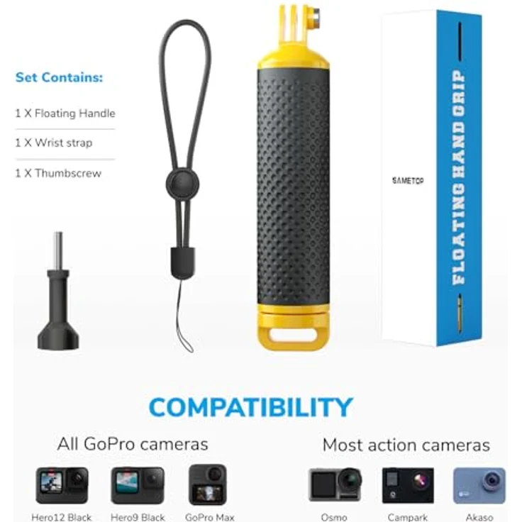 Sametop Schwimmender Handgriff Wasserdicht Handgriff Floating Hand Grip Einbeinstativ Tauchen Stock für GoPro Hero 6, 5, 4, Session, 3+, 3, 2, 1 Kameras – Bild 5