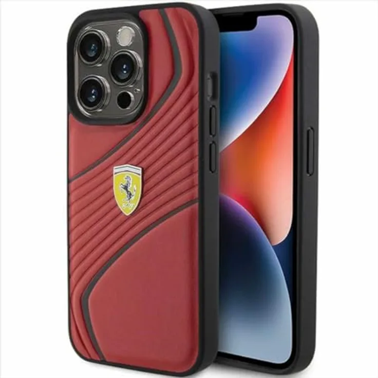 Ferrari FEHCP15LPTWR Hülle für iPhone 15 Pro 6.1" Rot, Hardcase mit Twist Metal Logo