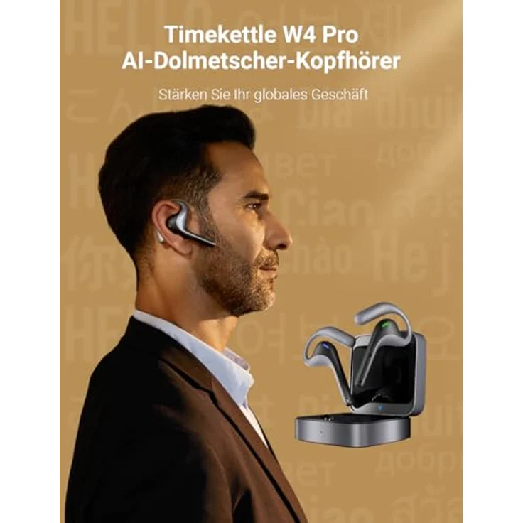 Timekettle W4 Pro Al Übersetzer-Ohrhörer, Bidirektionale Simultanübersetzung, unterstützt 40 Sprachen, Video- und einseitige Telefonanrufe, iOS und Android - Schwarz – Bild 2