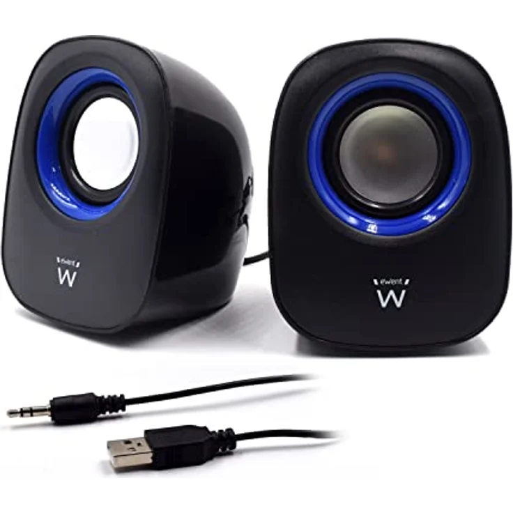 Ewent EW3501, 2.0 Stereolautsprecher mit USB-Stromversorgung und 5 Watt RMS, Schwarz/Blau – Bild 1