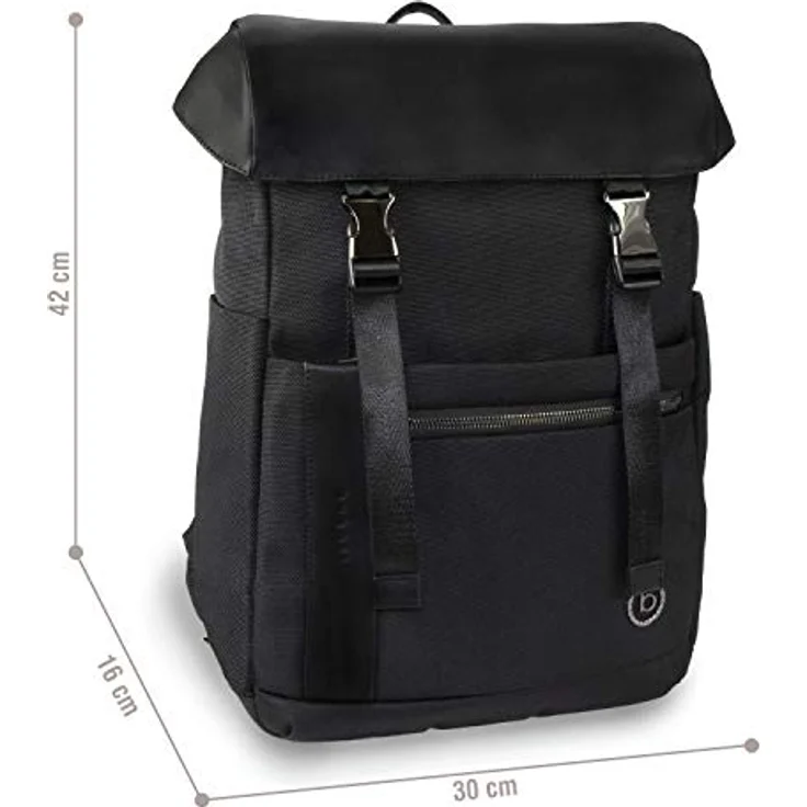 bugatti Rucksack Nero Backpack Black, eleganter Laptop-Rucksack mit gepolstertem Laptopfach und Trolleyhalterung, schwarz – Bild 2