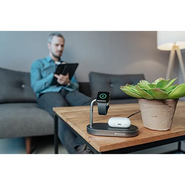 Verbatim 3-in-1 Qi MFi Wireless Fast Charger WCS-02, für iPhone, Apple Watch & Qi-fähige Geräte, Handy Ständer mit induktiver Ladestation, kabelloses Ladegerät für Apple, Samsung und mehr – Bild 5