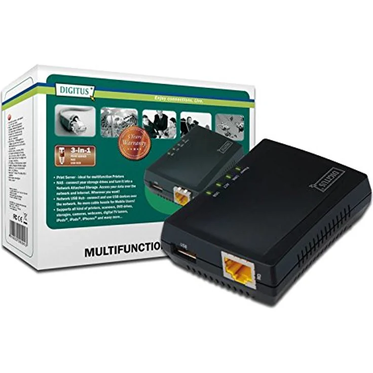 DIGITUS Fast Ethernet USB Netzwerk Server, multifunktional für NAS, USB-Hub, Drucker, DVD-Laufwerk, 1 Port, USB 2.0, 10-100 Mbit-s Netzwerk, RJ45, Schwarz – Bild 4
