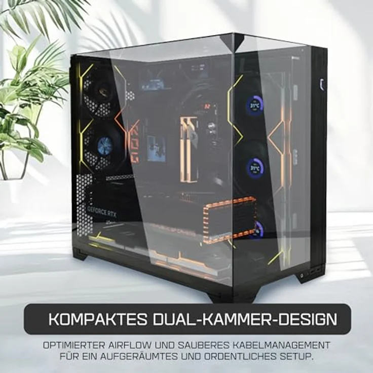 Lian Li O11 Vision Compact Gaming PC Gehäuse ATX Schwarz - Midi Tower PC Gehäuse mit Tempered Glass, bis zu 360 mm Radiatoren – Bild 2