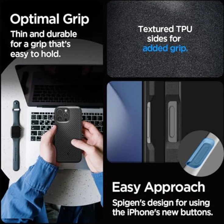 Spigen Core Armor Hülle für iPhone 16 Pro Max, Mattschwarze Schutzhülle mit integriertem Stand, Stoßfest, kabelloses Laden, TPU Material – Bild 4
