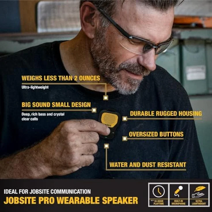 DEWALT Jobsite Pro tragbarer Bluetooth-Lautsprecher, IP56 Schutz, mit abnehmbarem Magnet und Einhandclip – Bild 5