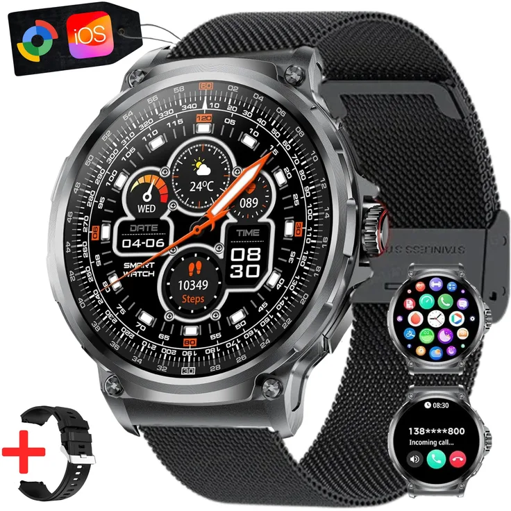 S&T Design Smartwatch 2024, Fitness Tracker Uhr für Herren mit 1,85" AMOLED-Display, Bluetooth-Anrufen, GPS, Herzfrequenz-/Schlafüberwachung, IP67-Wasserschutz