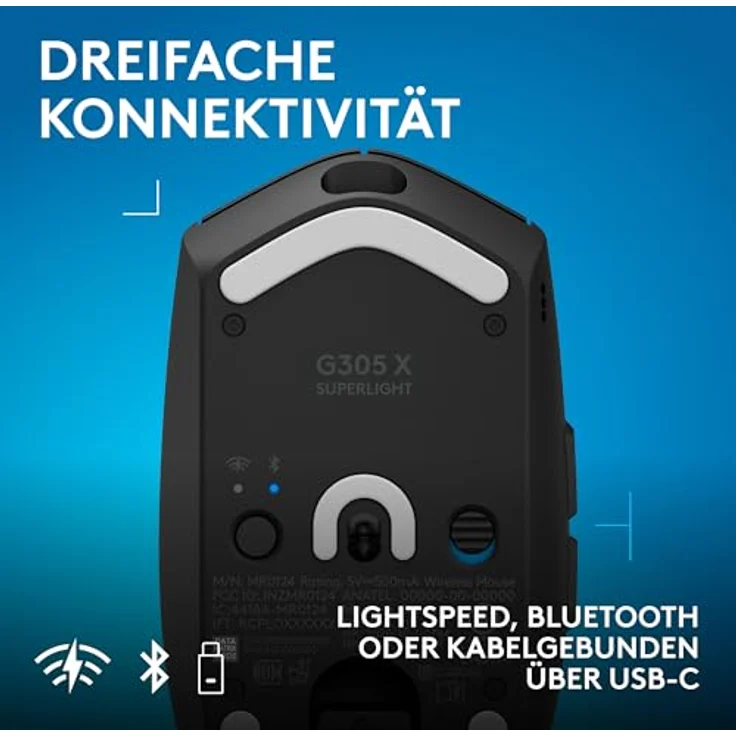 LOGITECH G305 X SUPERLIGHT Gaming-Maus, kabellos, HERO 44K-Sensor, 61 g, RGB-Beleuchtung, schwarz – Bild 5