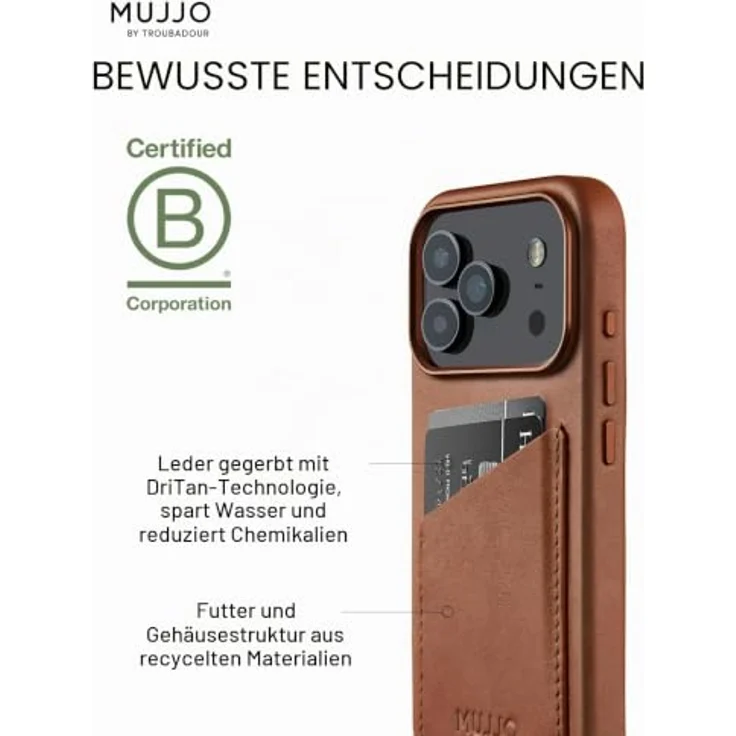 Mujjo Leder Schutzhülle für iPhone 17 Pro, MagSafe-kompatibel, integrierte Brieftasche, Hellbraun – Bild 4