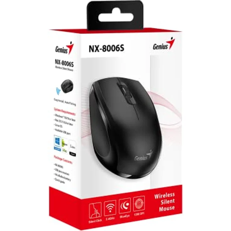 Genius Maus NX-8006S, schwarz, kabellos, 1600 DPI, BlueEye Sensor, USBPC/Mac – Bild 5