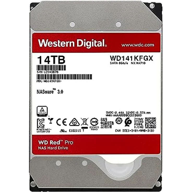 WD Red Pro interne Festplatte 14 TB (3,5 Zoll, NAS Festplatte, 7.200 U/min, 512 MB Cache, SATA 6 Gbit/s, NASware-Technologie, für NAS-Systeme im Dauerbetrieb, stoßfest) rot – Bild 2