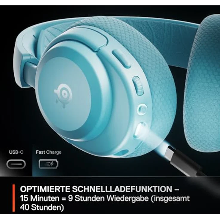 SteelSeries Arctis Nova 3X Wireless Gaming-Headset, 40 Std. Akkulaufzeit, Neodym-Magnet-Treiber, 2,4 GHz/Bluetooth, abnehmbares Mikrofon, App-Steuerung, Multi-Plattform-Kompatibel, Aqua – Bild 4