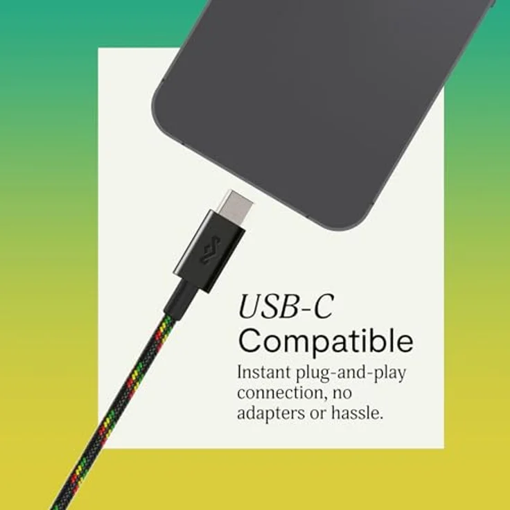 Marley House of Smile Jamaica, kabelgebundene USB-C In-Ear-Kopfhörer mit 9,2-mm-Treibern, verwicklungsfrei, integriertes Mikrofon, Rasta-Design, nachhaltig gefertigt – Bild 3