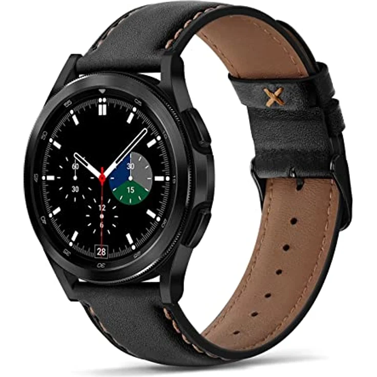 Tuocal Leder Armband für Samsung Galaxy Watch 7/6/5/4/Active, 20mm, Schwarz Braun, Hochwertiges Echtleder, Einfache Anpassung, Schnellverschluss – Bild 1