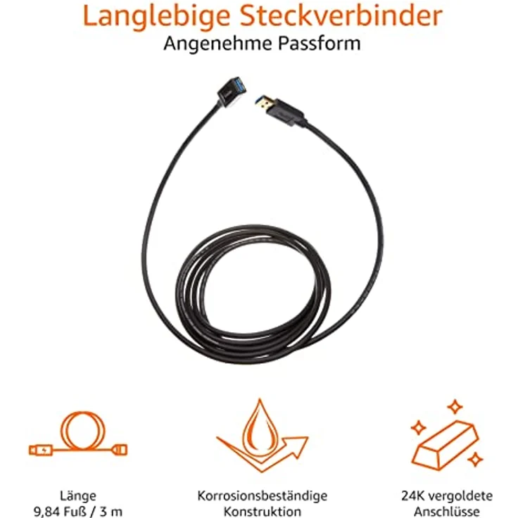 AmazonBasics USB 3.0-Verlängerungskabel (A-Stecker auf A-Buchse) 3 m (Abwärtskompatibilität zu USB 2.0 und 1.1 ) - Preisvergleich – Bild 2