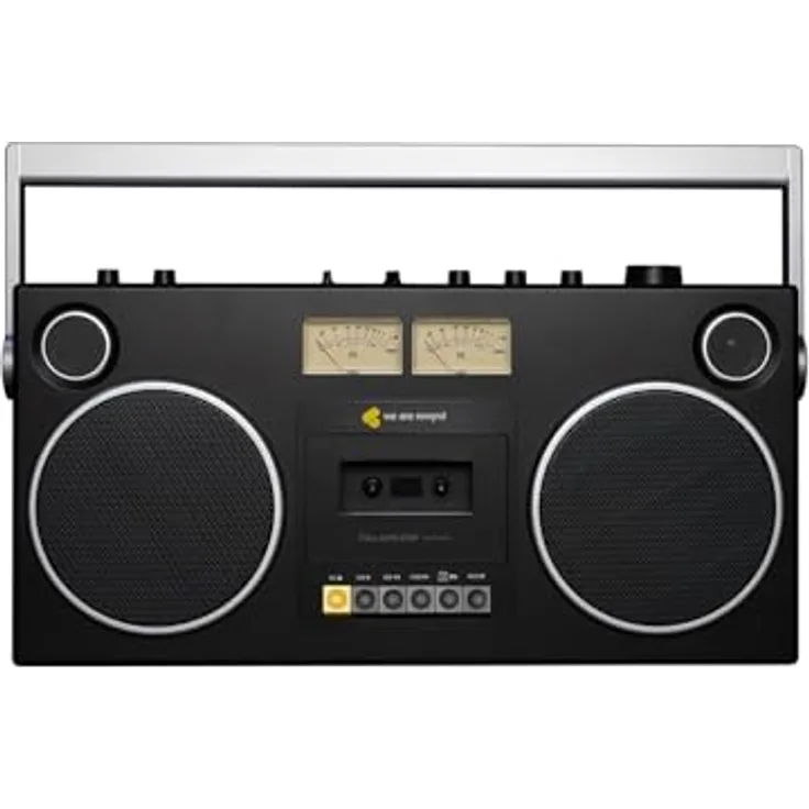 We Are Rewind Curtis, Retro Kassettenrekorder Boombox mit Bluetooth 5.4, Aufnahmefunktion und 104 W Stereo Lautsprechern, tragbar mit 15h Akku, Schwarz