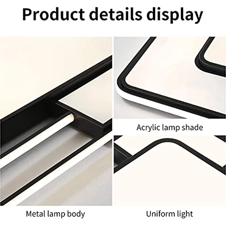 Style home Deckenleuchte LED Deckenlampe 150W dimmbar mit Fernbedienung, warmweiß bis kaltweiß einstellbar, Rechteckige Leuchte für Wohnzimmer Schlafzimmer Büro (Schwarz, 90 * 60 * 6cm) – Bild 4