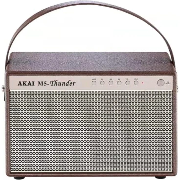 Akai Retro Bluetooth Lautsprecher mit Leder-Optik - Tragbarer Bluetooth 5.0 Speaker Box für Indoor & Outdoor im Vintage Look, USB, Aux-In, Braun – Bild 5