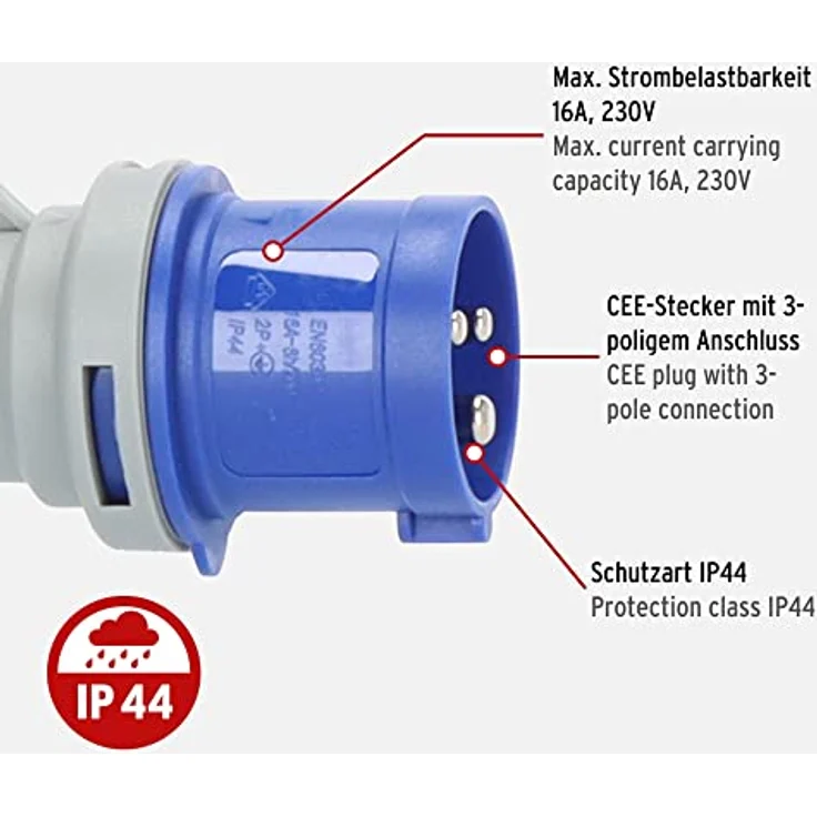 Brennenstuhl CEE-Stecker IP44 (230V, 16A, für den Einsatz im Außenbereich) – Bild 2