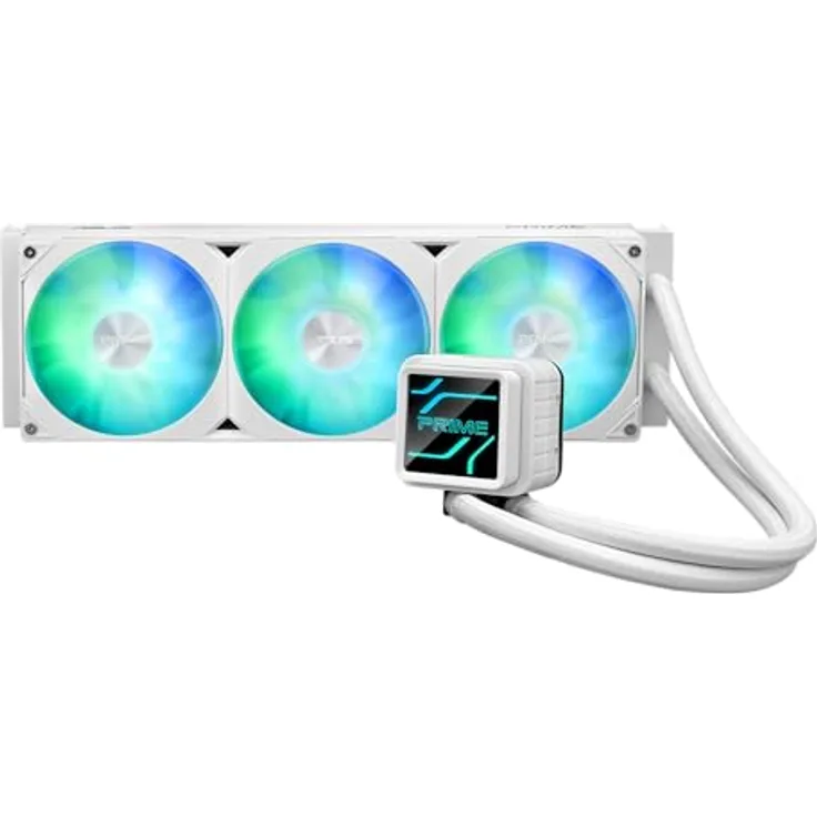 ASUS Prime LC ARGB White Edition All-in-One-Flüssig-CPU-Wasserkühlung mit vergrößerter Kontaktfläche und Infinity-Spiegellinsen