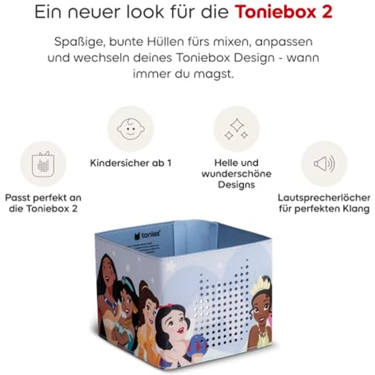 Tonies Toniebox 2 Hülle Disney Prinzessinnen, veganes Leder und Silikon, perfekte Passform, einfach überziehbar – Bild 3