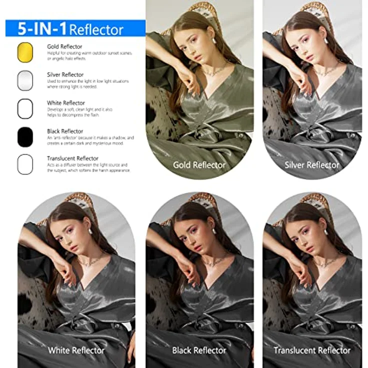 Neewer 5-in-1 60 x 90 cm (24 x 36 Zoll) Fotostudio Ovale Multi Disk Klappbare Licht-Reflektor Set mit Tragetasche für Studiofotografie - Preisvergleich – Bild 2