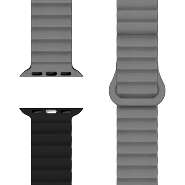 NALIA Core Magnet Armband für Apple Watch SE & iWatch Series 10-1, 38/40/41/42mm, Atmungsaktives Silikon Loop mit Rillendesign, Farbe: Finstergrau – Bild 1