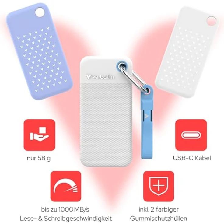 Verbatim Pocket SSD 1TB, Externe SSD mit USB 3.2 Gen 2, hohe Leserate bis 1000 MB/s, Weiss/Blau – Bild 4