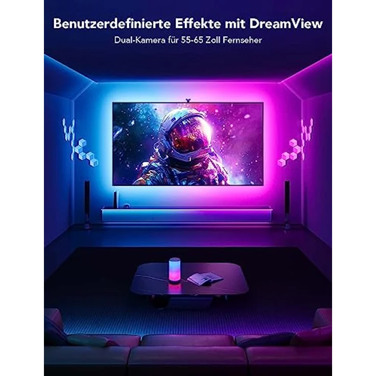 Govee Envisual TV Hintergrundbeleuchtung T2 mit Dual-Kamera für 55-65 Zoll Fernseher und PC, RGBIC WiFi TV LED Hintergrundbeleuchtung kompatibel mit Alexa und Google Assistant, doppelte Lichtperlen – Bild 4