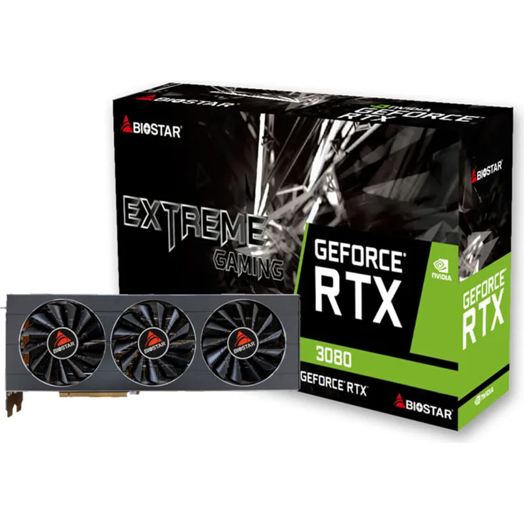Biostar GeForce RTX 3080 10GB Grafikkarte (VN3816RMT3) in Schwarz mit 1770MHz Boost-Frequenz