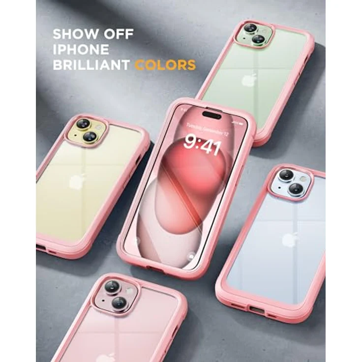 miracase 360° Hülle für iPhone 15, Integrierter 9H Glas Displayschutz, Rosa – Bild 5