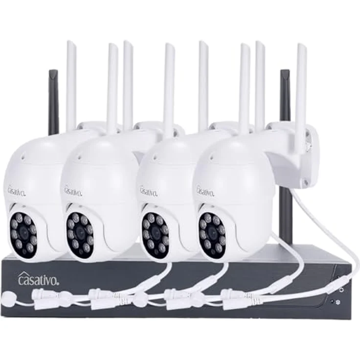 Casativo CH9677, 2K Funk-Überwachungssystem Set mit 4 Schwenk-Kameras, Personenerkennung, 25m Nachtsicht, IP66 wetterfest, App-Zugriff & Rekorder – Bild 2