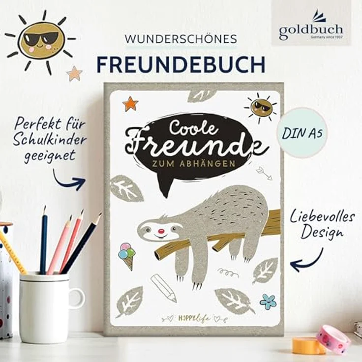 Goldbuch Freundebuch Happylife Faultier - 88 illustrierte Seiten, 15 x 21 cm – Bild 3