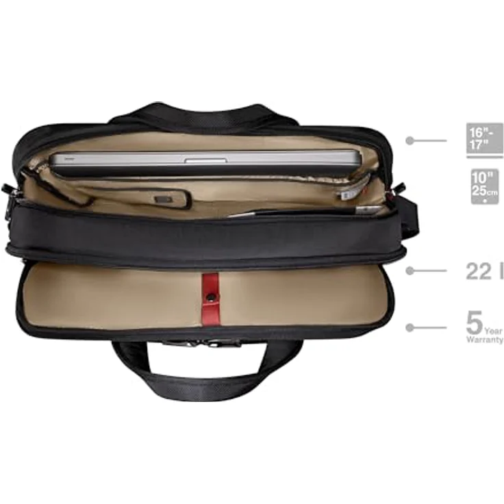 WENGER Meteor Brief Laptop-Tasche, für Notebooks bis 17 Zoll, Tabletfach, 22 l, Schwarz, recyceltes Außenmaterial, abnehmbarer Schulterriemen – Bild 2