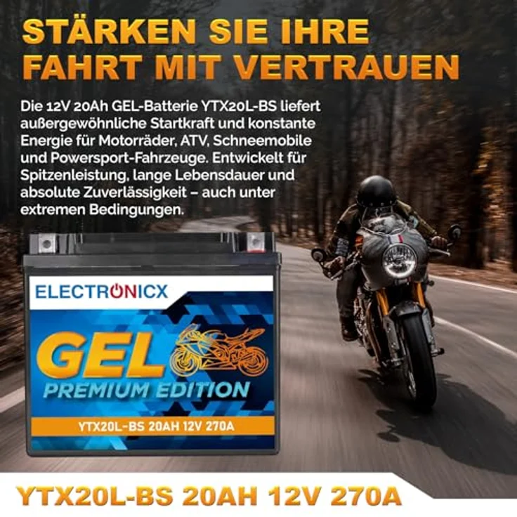 Electronicx Extreme Edition GEL Motorradbatterie 20Ah 12V - wartungsfrei, auslaufsicher, vibrationsfest für Motorrad, Roller, Quad und ATV – Bild 2