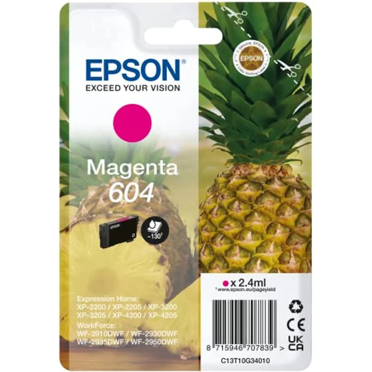 Epson Tinte Original Magenta 604 Patrone Standardgröße, C13T10G34020 – Bild 1