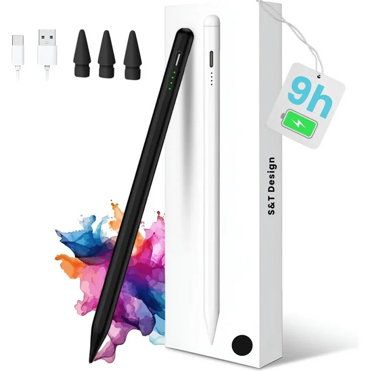 S&T Design Eingabestift Stylus Pencil USB-C mit Schnellladung für Apple iPads (2018-2024) - Präziser iPad-Stift mit Neigungssensitivität, Palm Rejection und magnetischer Haftung
